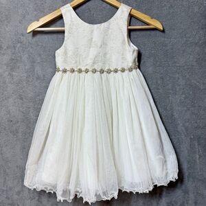 American Princess Flower Girl Dress Size 4 Ivory Embellished Rhinestones‎ Waist